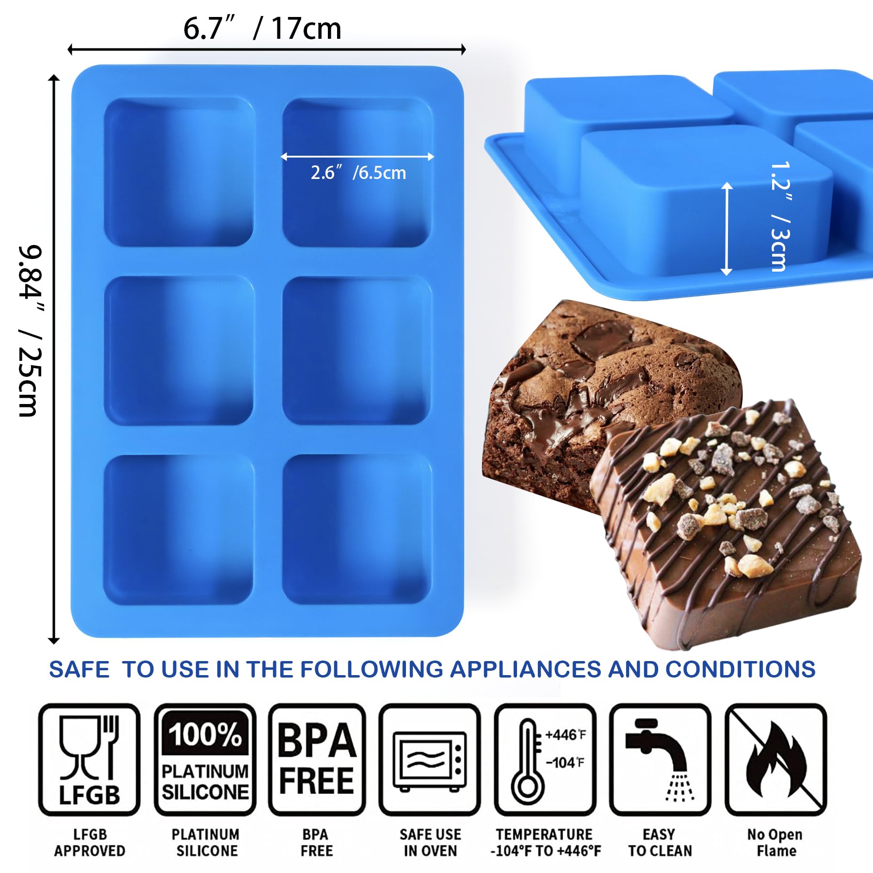 Sidosir 3Pcs Chocolate Covered Cookie S'mores Molds, 6-Cavity Square Molds Silicone for Smores, Non-Stick Silicone Baking Mold for Graham, Chocolate, Graham Crackers, Candy