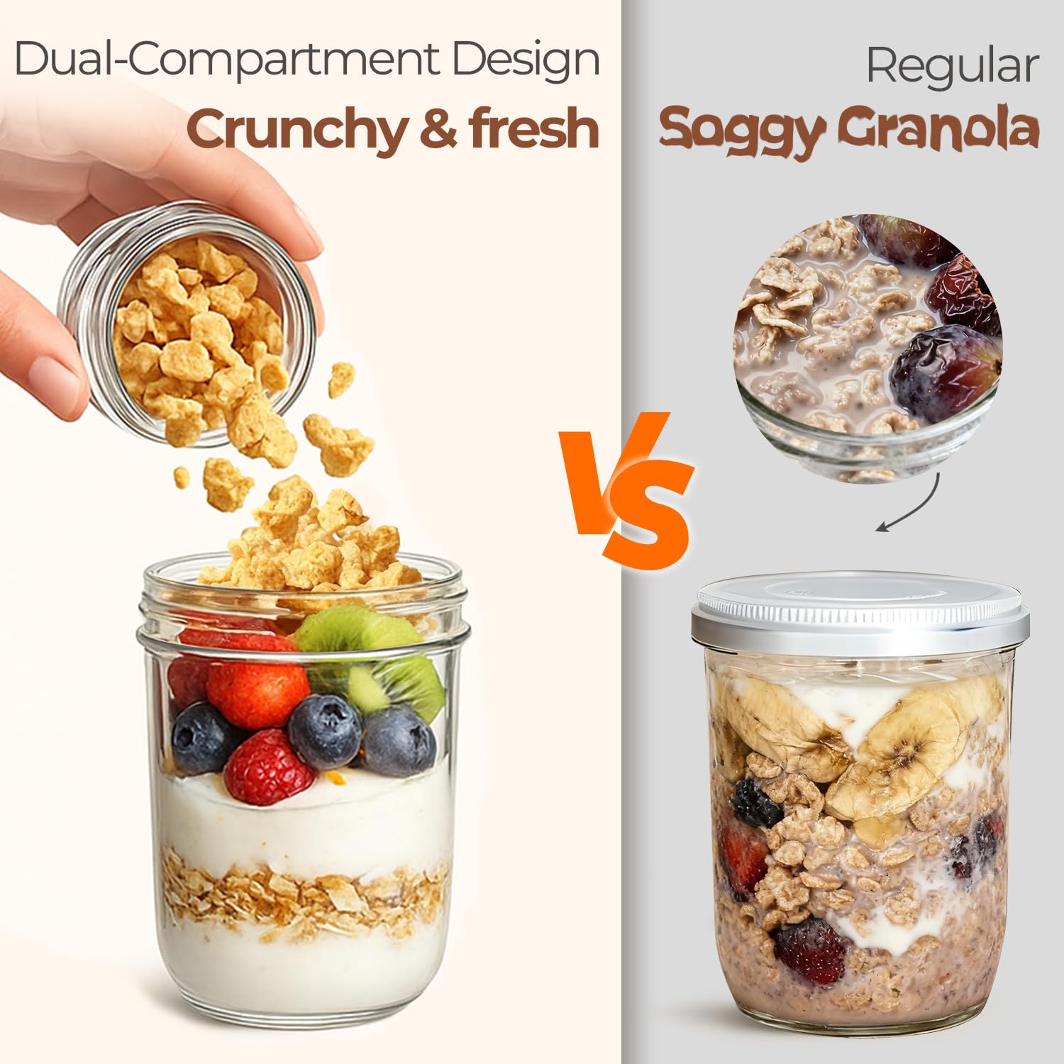 ComSaf 16+4Oz 4Pcs Overnight Oats Containers with Lids, Dual-Layer Jars