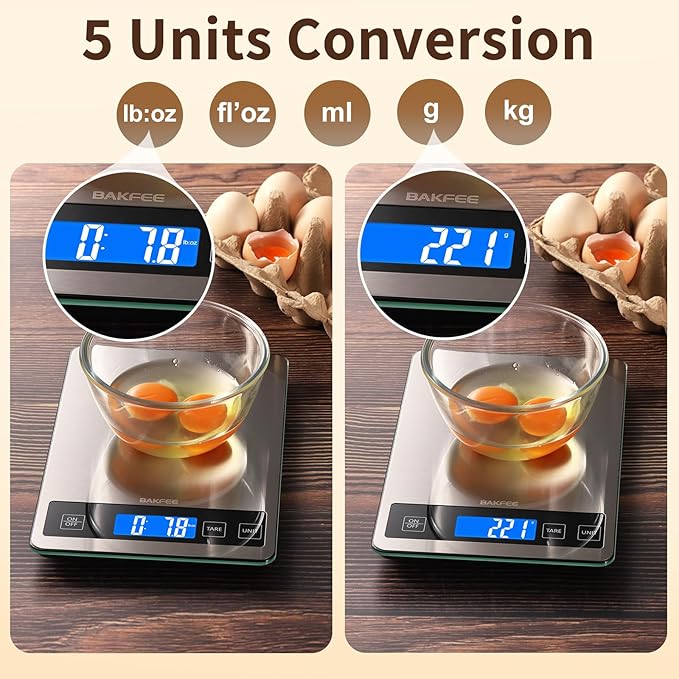 BakFee Rechargeable Food Scale, 33lb Kitchen Scale with 1g Precision, Black