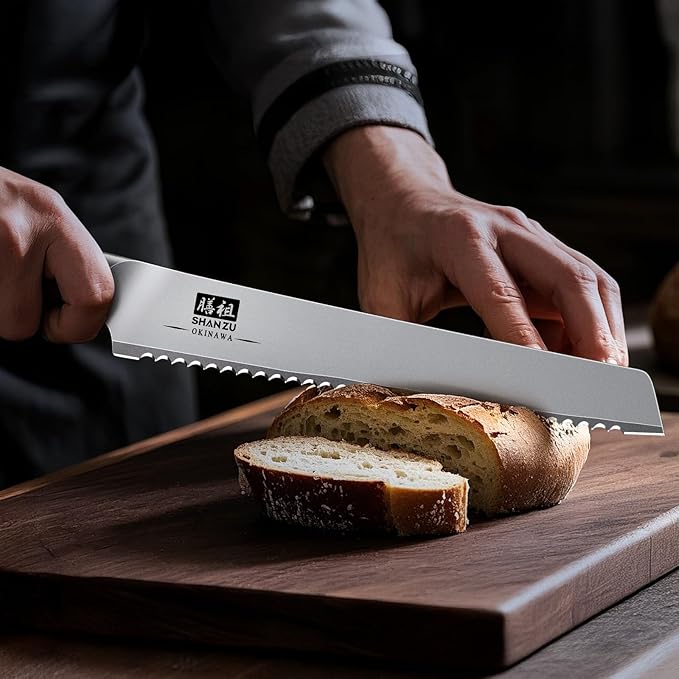 SHAN ZU Bread Knife 8 In, High Carbon 10Cr15Mov Stainless Steel Cake Knife