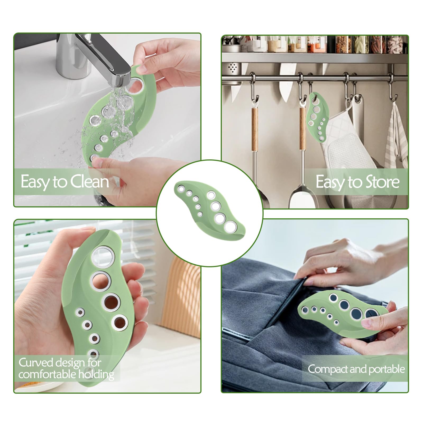 YAKAUEI 2 Pack Herb Stripper, Stainless Steel Herbs Leaf Stripping Tool, Herb Leaf Peeler 9 Holes Design for Collard Greens Thyme Basil Rosemary Stripper, Dishwasher Safe (Green)