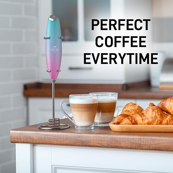 Zulay Kitchen Powerful Milk Frother Wand With Duracell Batteries - Ultra Fast Handheld Drink Mixer - Electric Whisk Foam Maker for Coffee, Lattes, Cappuccino & Matcha - Triple Whisk - Pink Rose