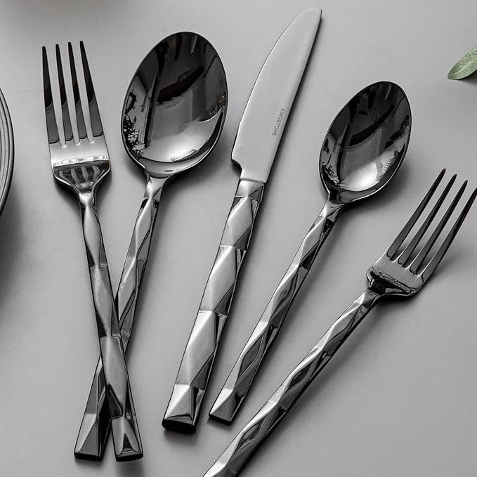 60 Piece 18/10 Black Silverware Set,Stainless Steel Flatware Cutlery for 12