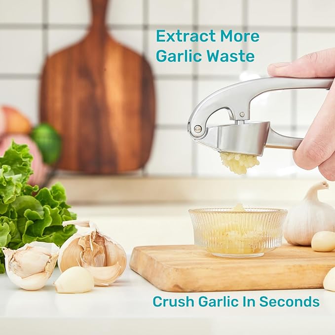 HiramWare Garlic Press, Premium Rust Proof Kitchen Garlic Mincer Crusher Squeezer with Ergonomic handle, Ginger Crusher with Good Grip, Easy to Clean, Dishwasher Safe