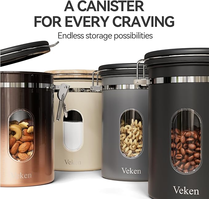 Veken Coffee Canister with Window, Airtight Stainless Steel Container, 22OZ