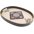 Omuriko Oval Plastic Serving Tray with Handles, Elegant Decorative Tray for Coffee Table, Ottoman, Living Room, Kitchen, Outdoor Use. 10"*16"*1.4" C