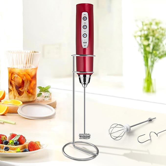 Milk Frother Wand Rechargeable Handheld Electric Whisk 3 Speed Adjustable