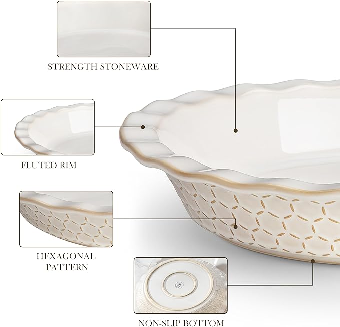 MALACASA Stoneware Pie Dish, 9 Inch Quiche Baking Dish Embossed
