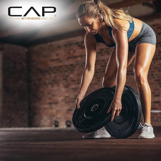 CAP 260lb Economy Speckled Olympic Bumper Plate Set with Storage Rack