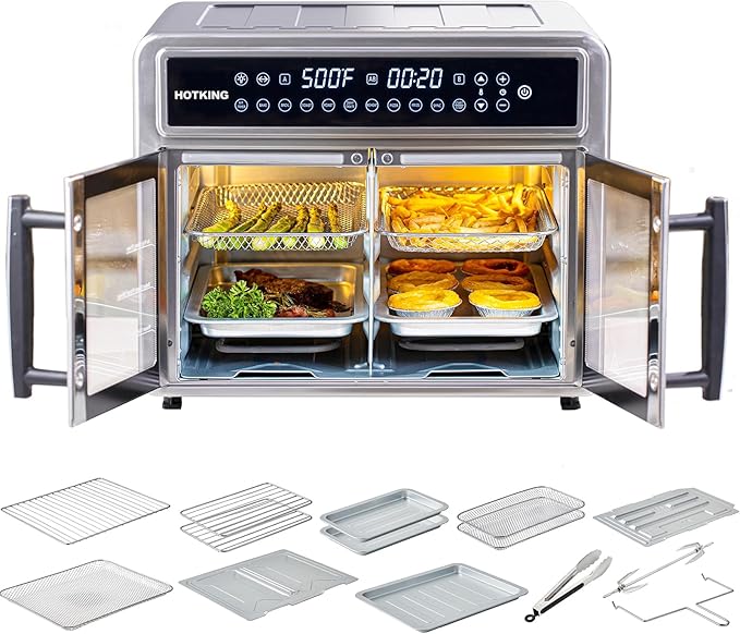 HotKing Dual-Zone Air Fryer Toaster Oven Combo, 28 QT XL Convection Oven