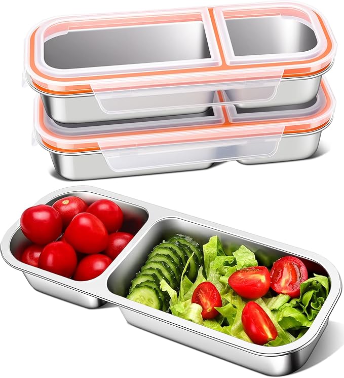 3-Pack Stainless Steel Snack & Lunch Containers for Kids & Adults, 21 oz
