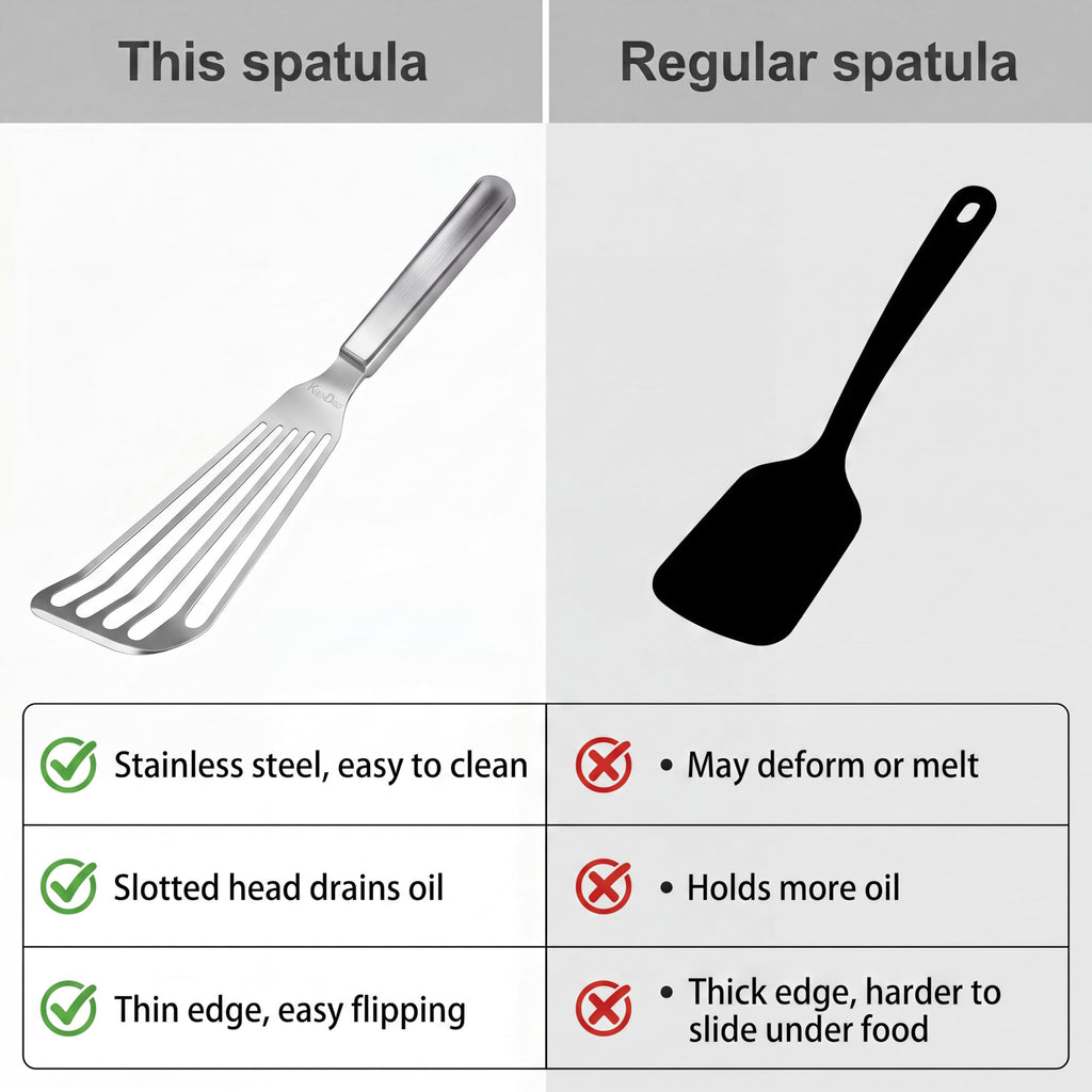 KSENDALO Thin Sturdy Fish Spatula Stainless Steel for Kitchen-Silver