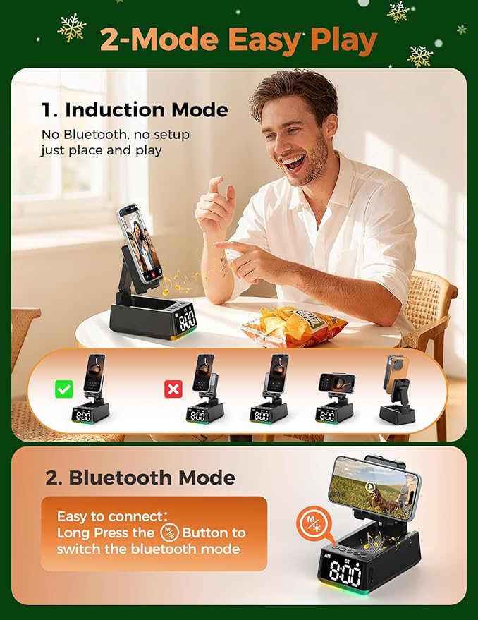 Bluetooth Speaker Birthday Gift for Men:Induction Cell Phone Stand Black