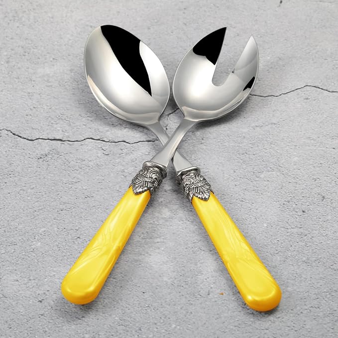CATHYLIN 2-piece Salad Servers Stainless Steel Salad Serving Set Salad Fork and Spoon (Yellow)