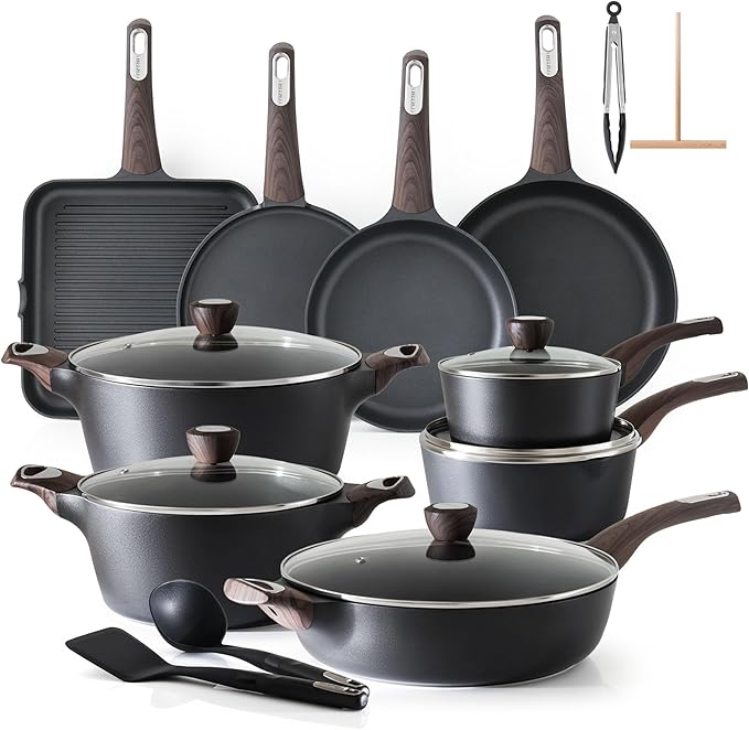 SENSARTE Ceramic Cookware Sets, Pots and Pans Set Non stick, Non toxic Healthy Induction Cookware, 26 Pcs Nonstick Kitchen Cooking Set, w/Frying Pans Set, Saucepans Set