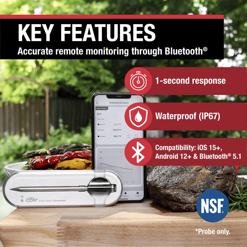 CDN Smart Probe Bluetooth Meat Thermometer | Perfect Father’s Day Gift Under $100 | Wireless Digital Thermometer | NSF Certified Probe | App Monitoring (iOS & Android) | BBQ, Grill, Smoker | STP212