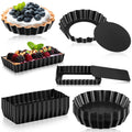 Tessco 16 Pieces Mini Tart Pans with Removable Bottom Nonstick Quiche Mini Pie Tart Pans Bakeware Mold Fluted Side for Pies(Black Round and Rectangle,4 Inch and 4.33 x 2.36 x 0.79 Inch)