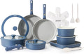 SENSARTE 24 Piece Ceramic Detachable Handle Pots and Pans Set Navy