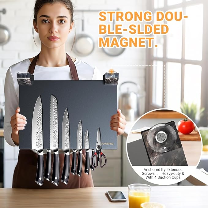 Nanbone Black Magnetic Knife Block Stand Without Knives Black Double Sided Magnetic Knife Holder Rack for Kitchen Counter Stainless Steel Knife Magnetic Strip Display Stand Storage Organizer