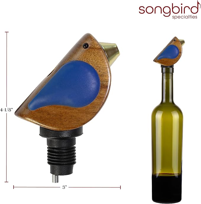 Songbird Specialties Singing Bird Wine Bottle Pourer, Blue