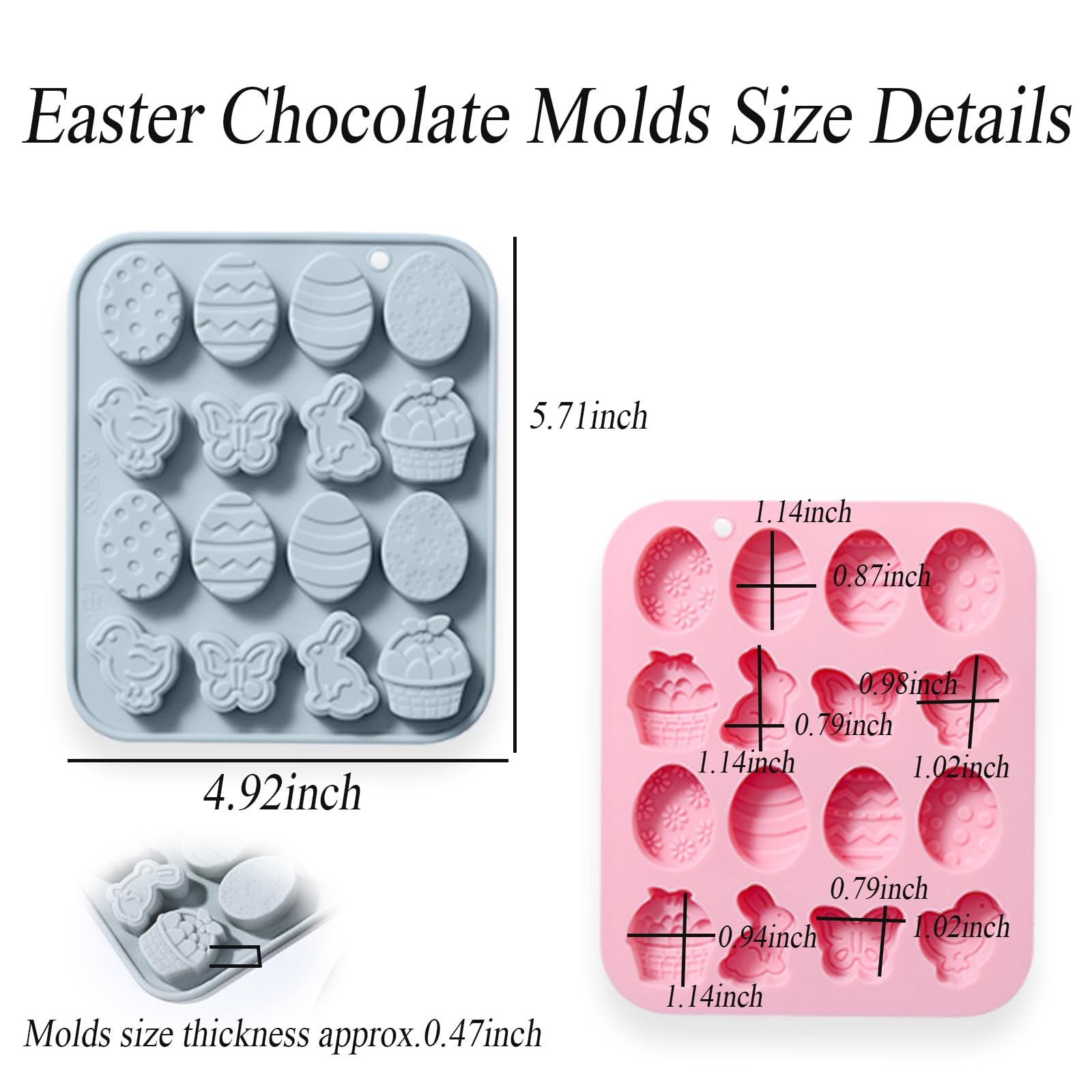 Easter Silicone Candy Molds, 16 Cavity Mini Bunny Egg Butterfly Chick Chocolate Molds Design, Baking Molds for Making Jellies, Soft Candy, Ice Cubes, Wax Melts, Soaps, Resin etc Cake Decor Set of 2