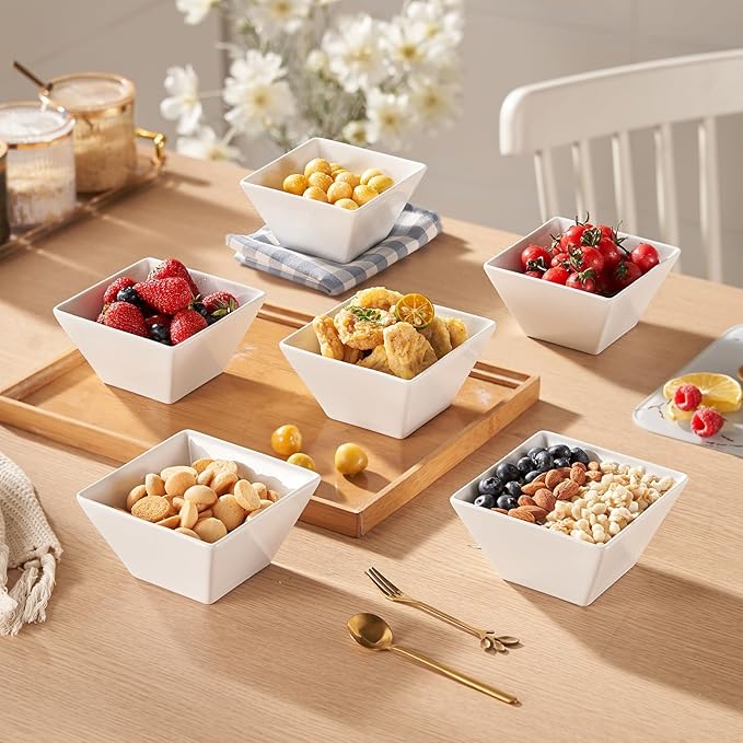 Meideal Small Porcelain Serving Bowl Set of 6, 4.6" Square Cereal Bowl