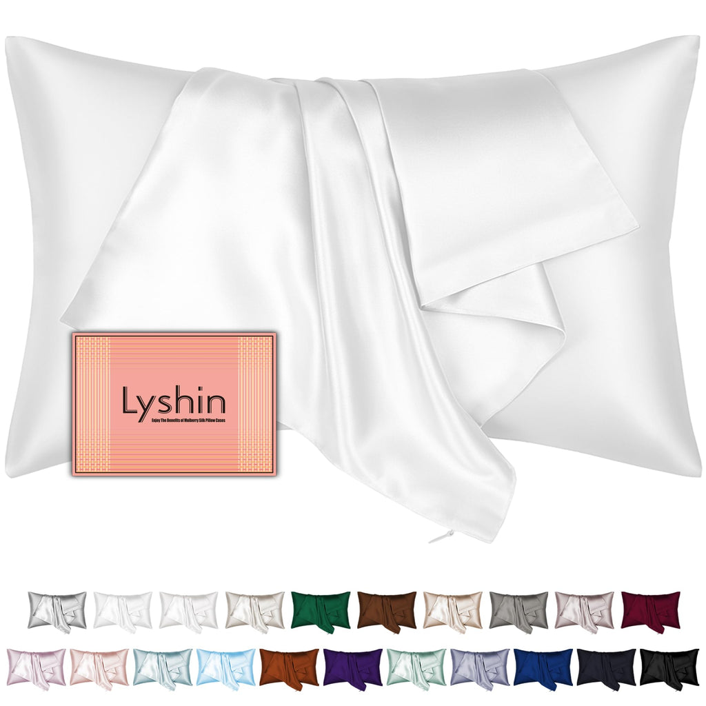 Silk Pillow Cases Queen Size with Hidden Zipper, Mulberry Silk Pillowcase for Hair and Skin, Smooth and Soft Breathable Cooling Silk Satin Pillow Covers for Sleeping, Gifts for Women, Pure White