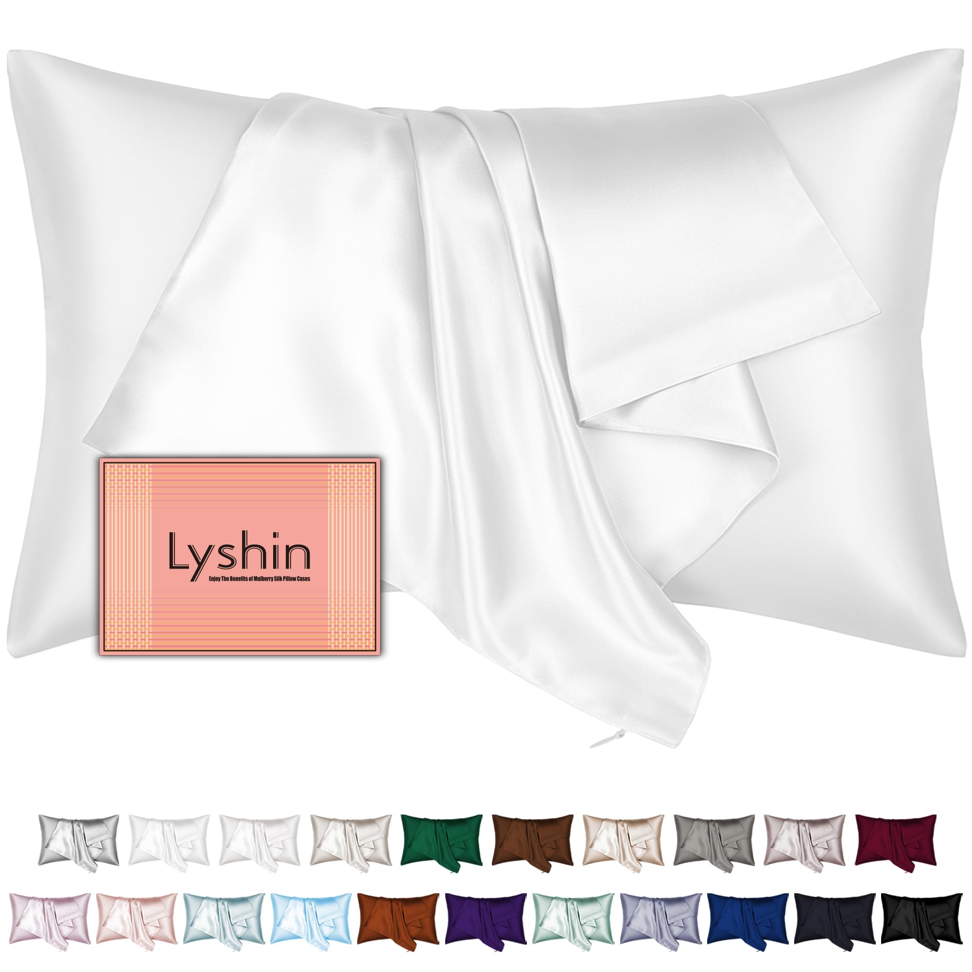 Silk Pillow Cases Queen Size with Hidden Zipper, Mulberry Silk Pillowcase for Hair and Skin, Smooth and Soft Breathable Cooling Silk Satin Pillow Covers for Sleeping, Gifts for Women, Pure White