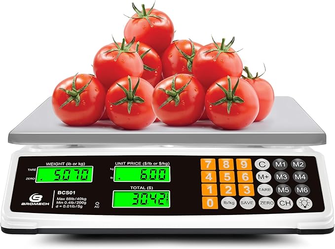 BROMECH Price Computing Scale 88lb/40kg Commercial Food Scale for Produce Meat Weighing, LCD Display and Green Bright Backlight for Farmers Markets, Meat Shop, Deli, （Not for Trade）