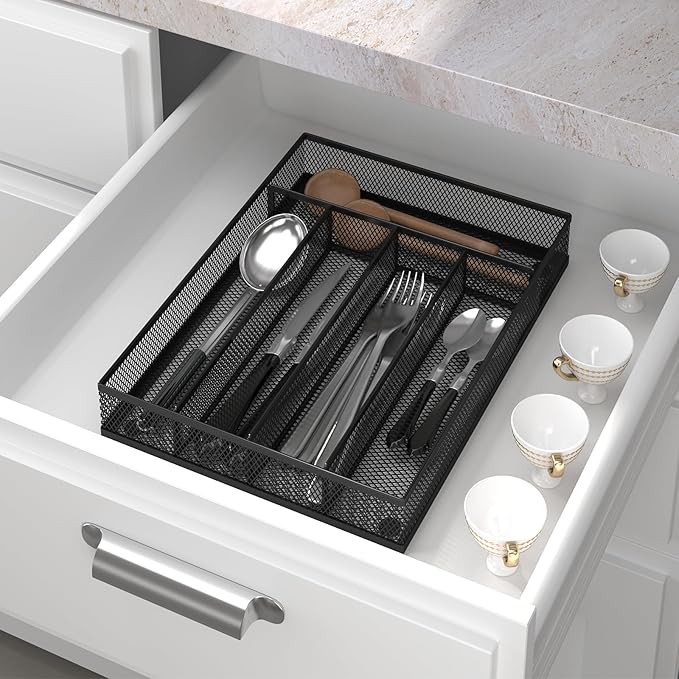 Sedegn mesh silverware tray for drawer: 5 Compartments for Easy Sorting