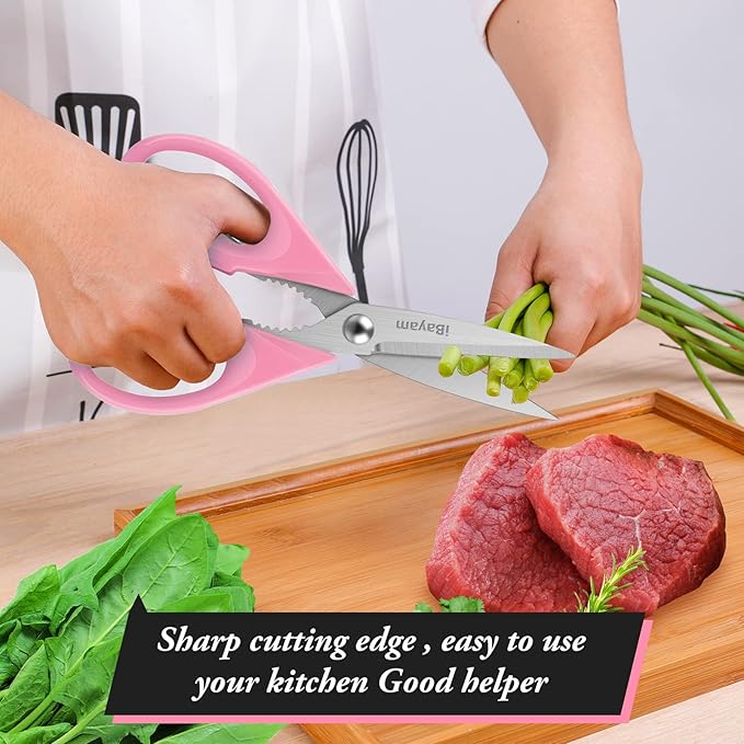 iBayam Pink Kitchen Scissors All Purpose Heavy Duty & Comfort Grip & Cover