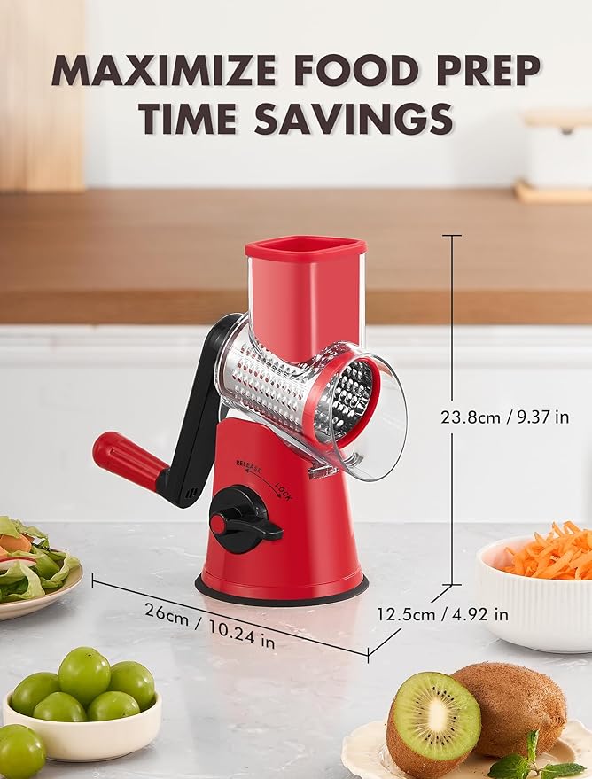 GDL Cheese Grater Hand Crank, Rotary Cheese shredder, Vegetable Slicer
