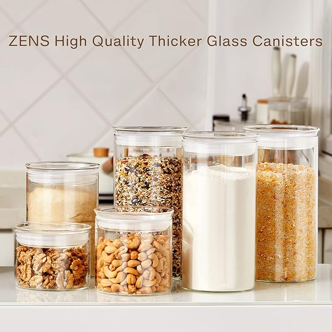 ZENS 74oz Glass Canisters with Airtight Lid, 2 Large Storage Containers