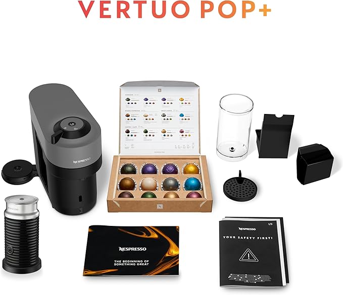 Nespresso Vertuo Pop+ Coffee Machine with Milk Frother, Dark Grey