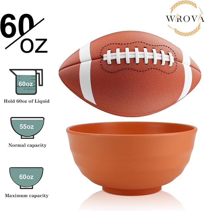 Wrova Wheat Straw Bowls Set 60 OZ Unbreakable Large Cereal Bowls Set of 6 Microwave and Dishwasher Safe Bowls Big Bowls for Eating BPA Free Soup Bowl for Serving Oatmeal and Salad Orange