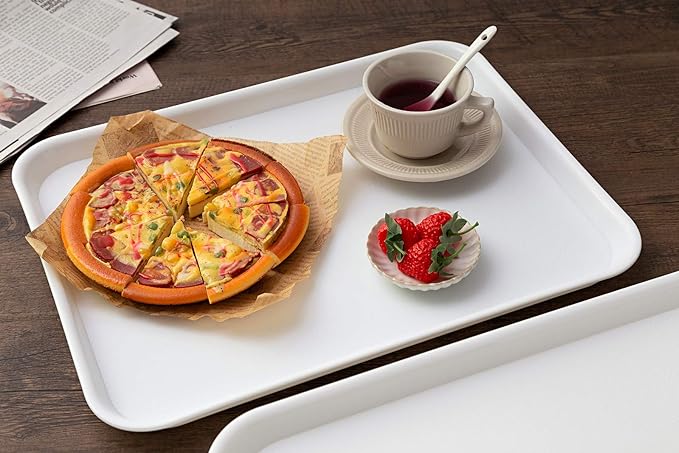 Eslite Rectangular Plastic Serving Trays,Fast Food Serving Cafeteria Trays,17"X13",Set of 6(White)