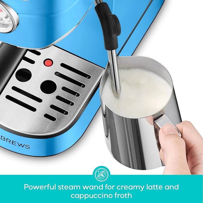 CASABREWS Espresso Machine 20 Bar, Stainless Steel Espresso Maker with Milk Frother Steam Wand, Professional Coffee Machine with 34oz Removable Water Tank, Gift for Dad or Mom, Baby Blue, CM5418-LTB