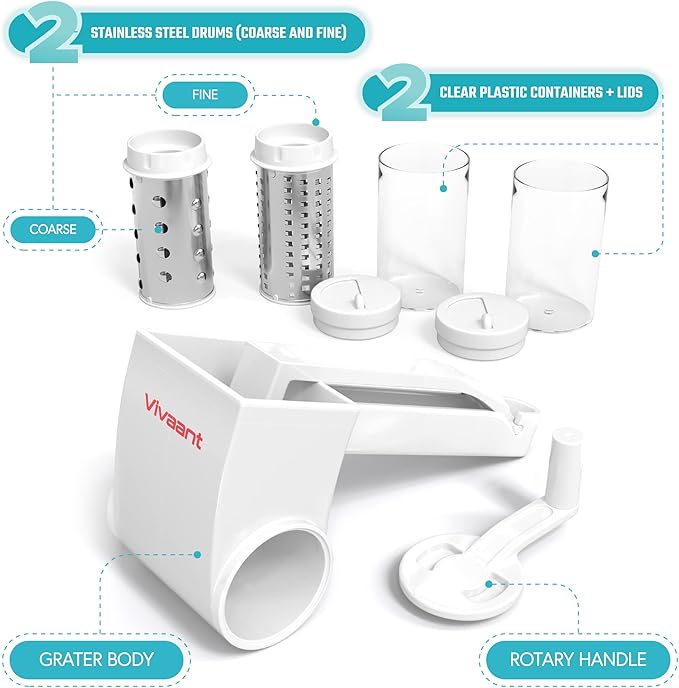 Vivaant Rotary Cheese Grater Hand Crank, Handheld Parmesan Cheese Shredder