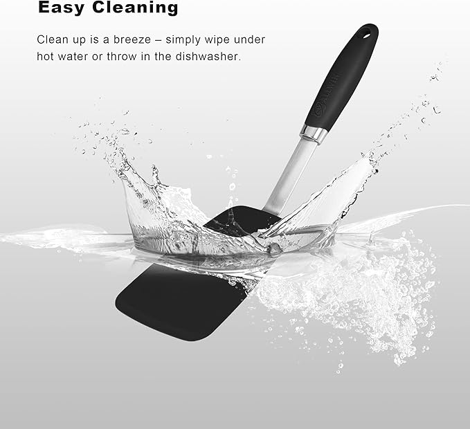 5-Piece Silicone Spatulas Set with Tongs, 446°F Heat Resistant, Black