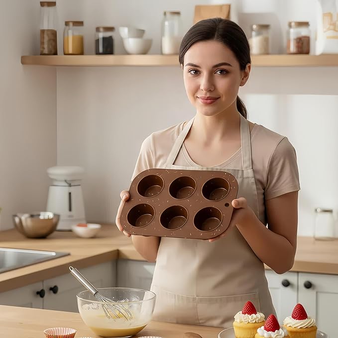 Firstfooby 2 Pack Silicone Muffin Pan for Baking, Regular Size Nonstick Cupcake Pan, 6-Cup Silicone Muffin Tin BPA Free Dishwasher Safe, Great for Muffin Cupcake Brownie Egg Tart
