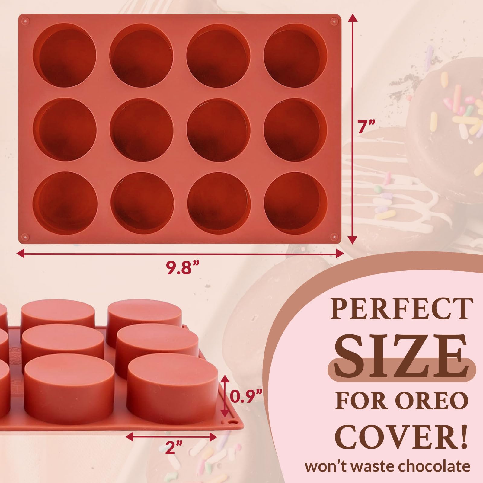 HKNMTT Round Silicone Molds 2 PCS, 12-Cavity 2.1" Cylinder Chocolate Covered Cookie Mold, Food Grade Non-Stick Baking Moulds Compatible Oreos Candy Handmade Soap Pudding Jello Mini Cake Jelly Brownie