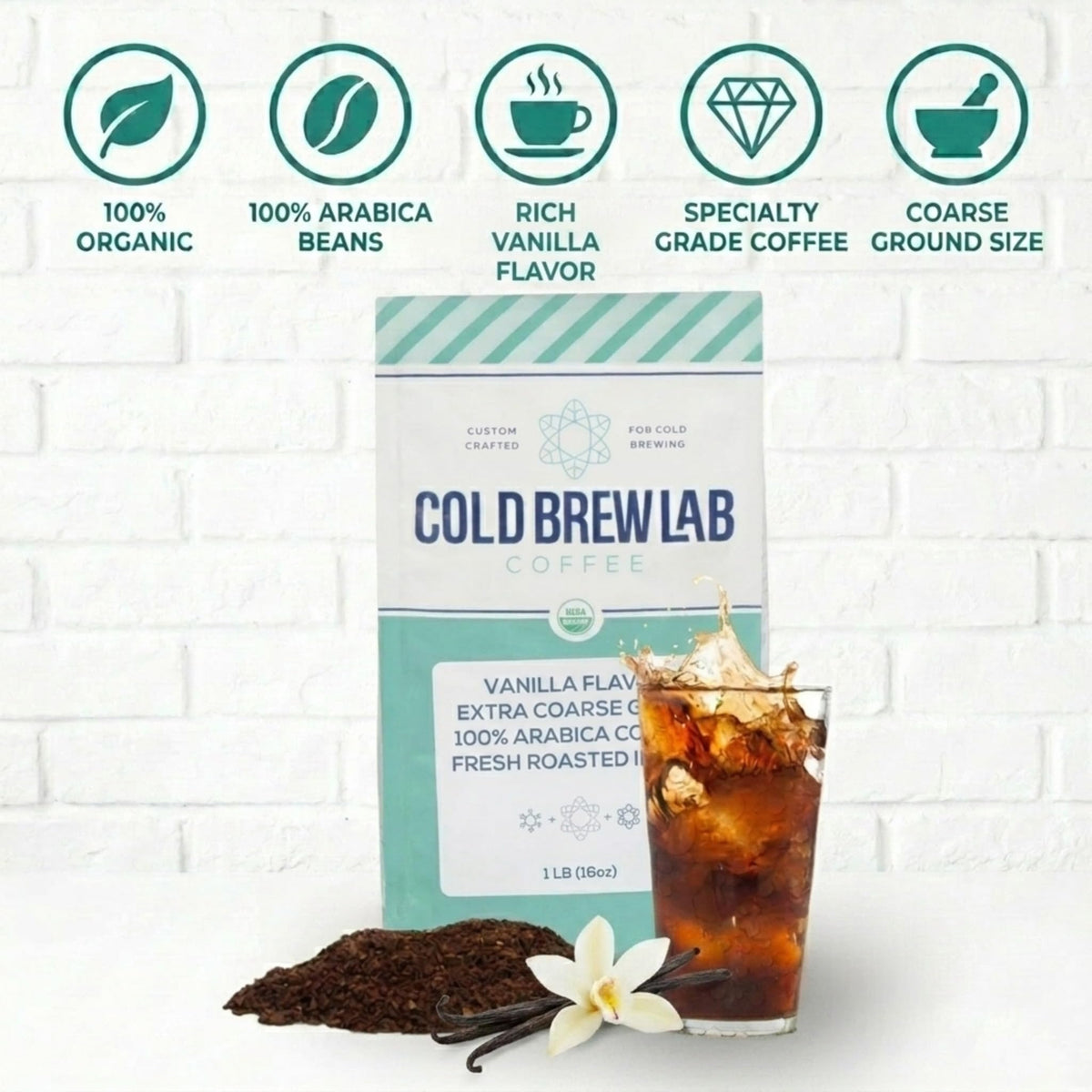 Cold Brew Organic Coarse Ground Flavored Coffee, Chocolate Mocha Flavor, Dark Roast, Colombian Supremo, Coarse Grind for Cold Brew Coffee & French Press, 1 LB