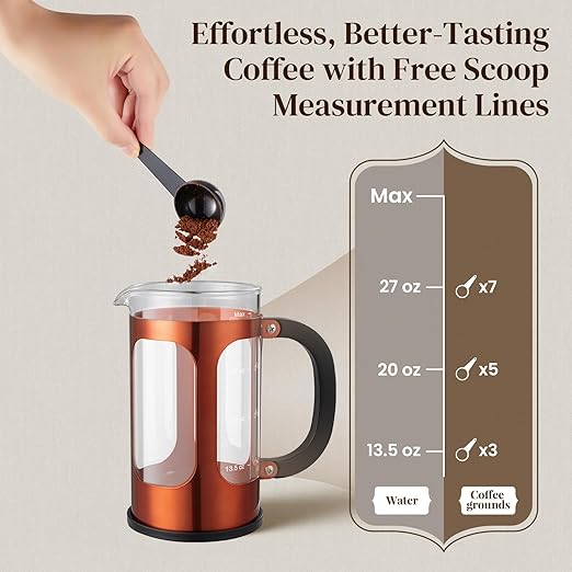 Veken French Press Coffee Maker,No Plastic Touching Cafe,34oz 1L Cafetera