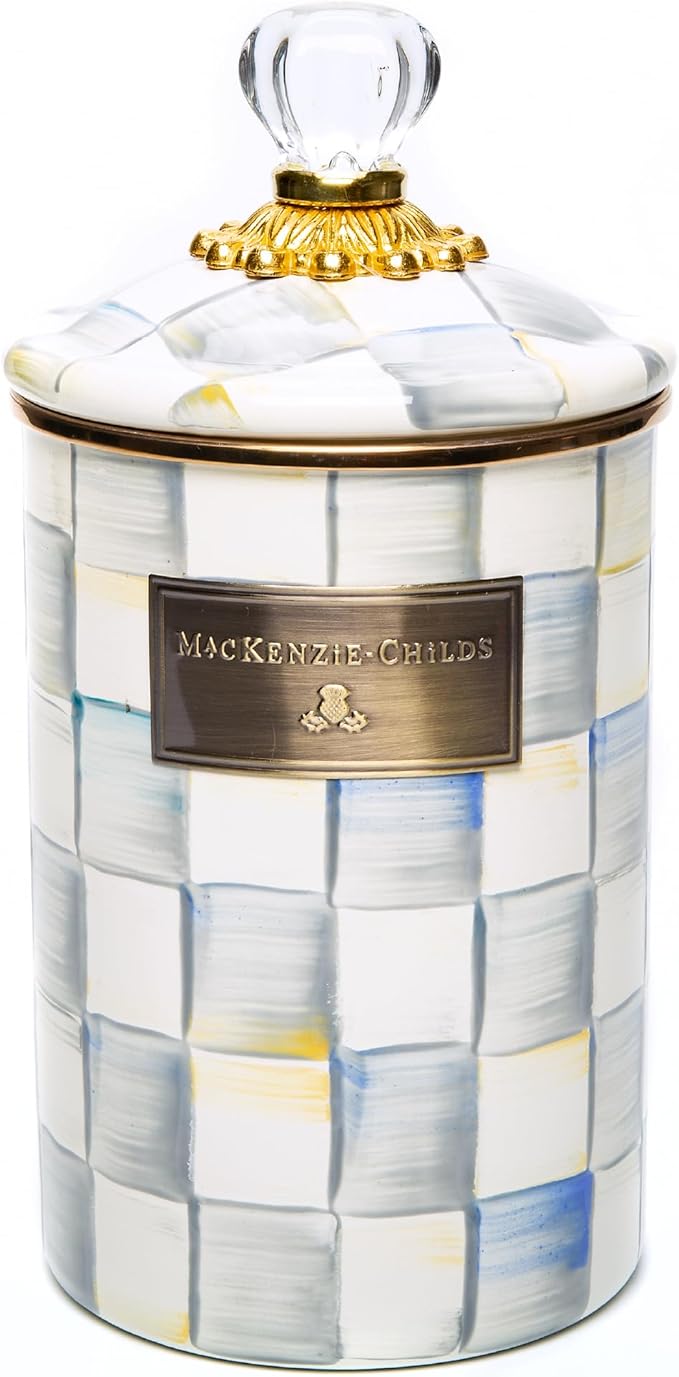 MACKENZIE-CHILDS Enamel Canister, Large, Gray-and-White Sterling Check