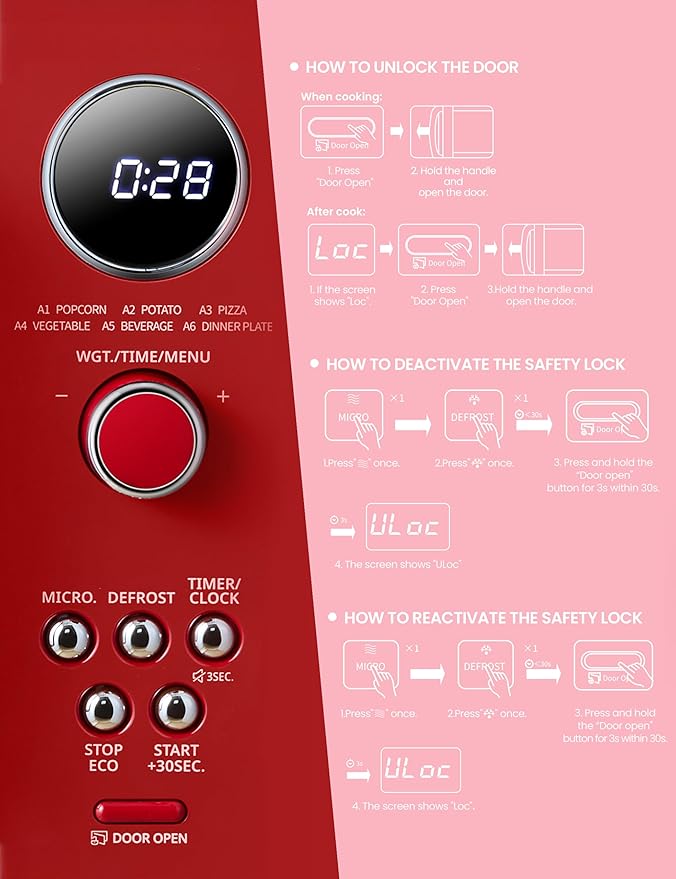 COMFEE' Retro Microwave Oven, 0.9 Cu.Ft 900W Countertop, Red