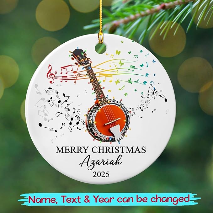Personalized Banjo Musical Ceramic Ornament Gift for Banjo Player Daughter Son Dad Mom Friends, Customized Text Year Name Banjoist Christmas Ornament 2026, Unique Banjos Instrument Ceramic Ornaments
