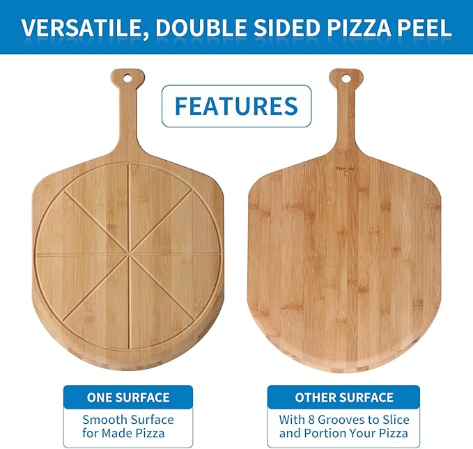 Fiery Chef 16" Bamboo Pizza Peel with 8 Slice Grooves, 23.6" x 16"