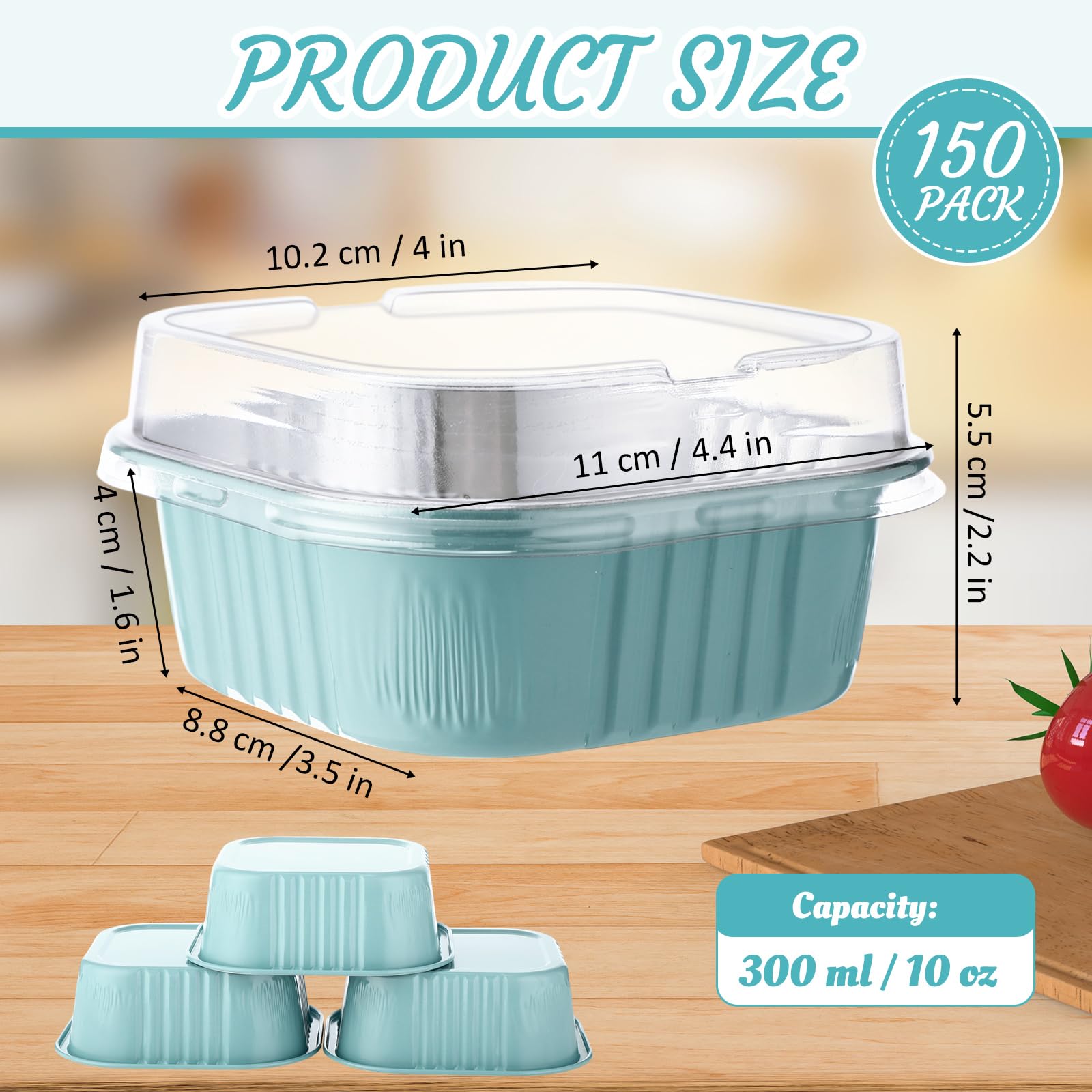 Aoriher 150 Pcs 10 oz Mini Cake Pans with Lids Light Blue