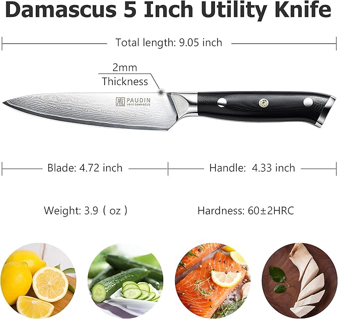 PAUDIN Utility Knife 5'', 67-Layer Forged Damascus Kitchen Knives
