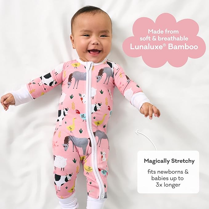 Little Sleepies Baby Pajamas, Pink Farm Animals, 12-18M